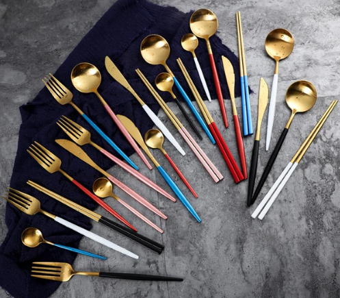Cutlery set 24-piece gold and silver stainless steel luxury dining flatware