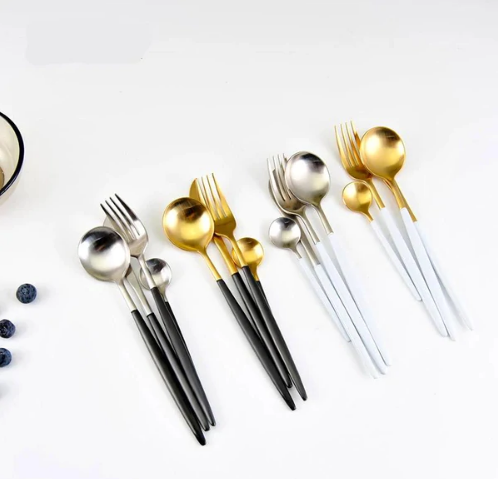 Cutlery set 24-piece gold and silver stainless steel luxury dining flatware