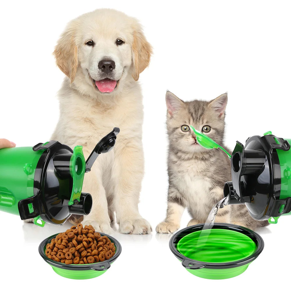 2-in-1 collapsible pet water bottle and feeder, 350ml food-grade silicone, portable