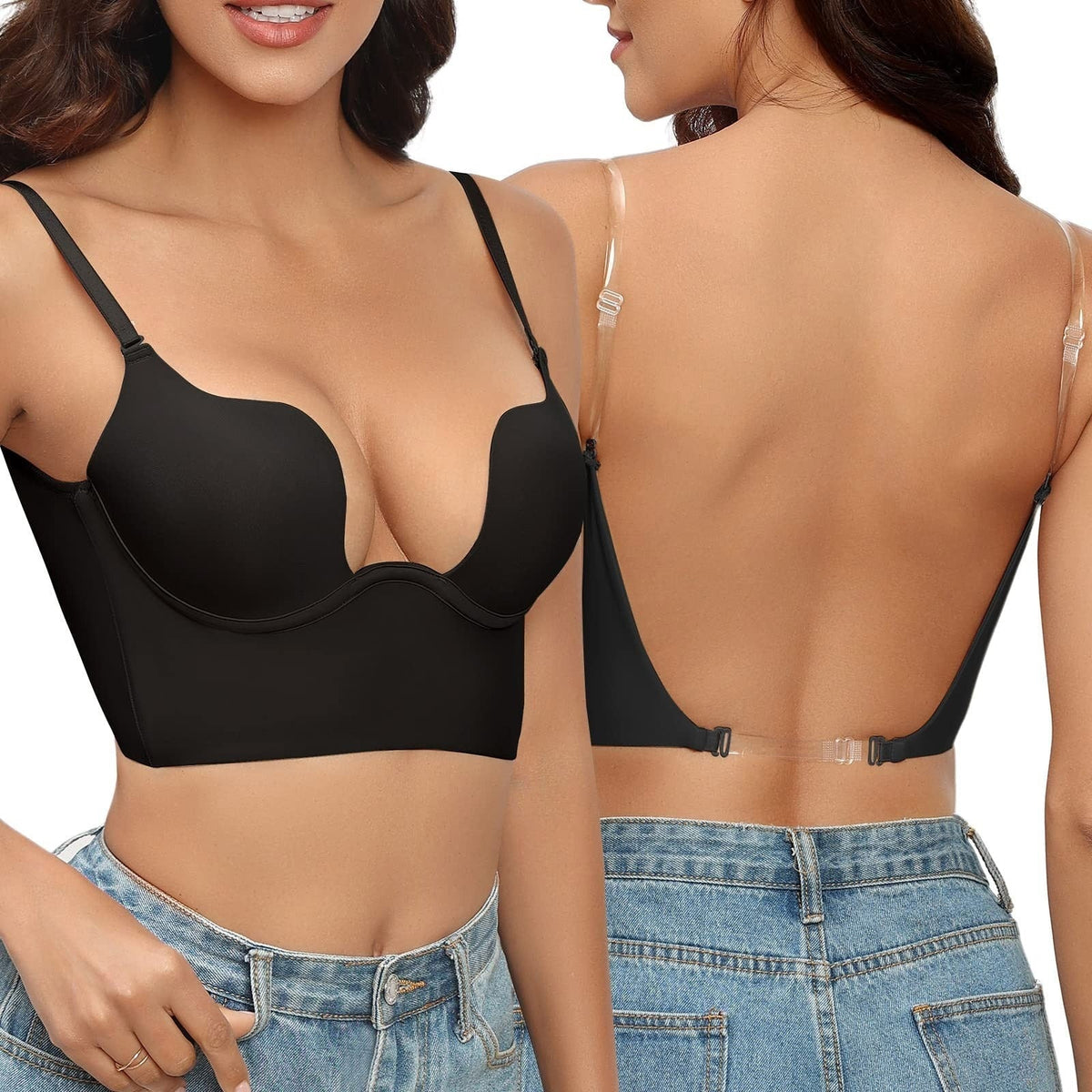Backless bra strapless seamless invisible support for open-back dresses
