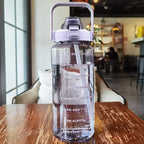 2L sport water bottle with straw and time markers, BPA-free, blue