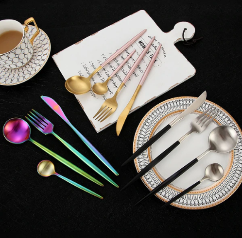 Cutlery set 24-piece gold and silver stainless steel luxury dining flatware