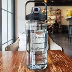 2L sport water bottle with straw and time markers, BPA-free, blue