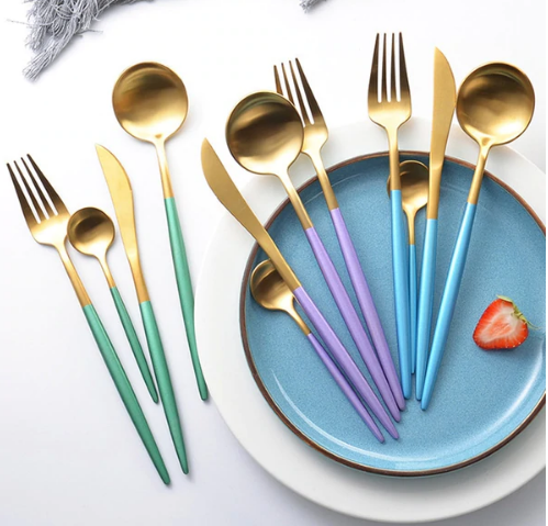 Cutlery set 24-piece gold and silver stainless steel luxury dining flatware