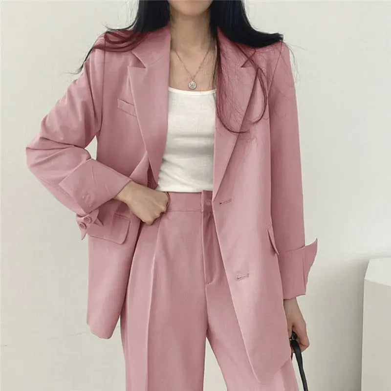 Women's blazer and straight-leg trouser set, solid color co-ord set available in multiple colors