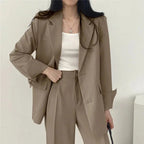 Women's blazer and straight-leg trouser set, solid color co-ord set available in multiple colors