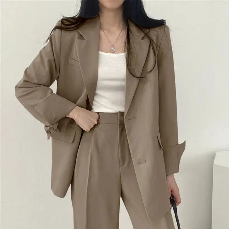 Women's blazer and straight-leg trouser set, solid color co-ord set available in multiple colors