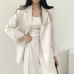Women's blazer and straight-leg trouser set, solid color co-ord set available in multiple colors