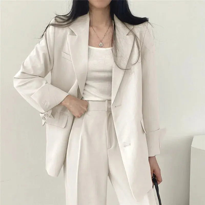 Women's blazer and straight-leg trouser set, solid color co-ord set available in multiple colors