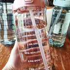2L sport water bottle with straw and time markers, BPA-free, blue
