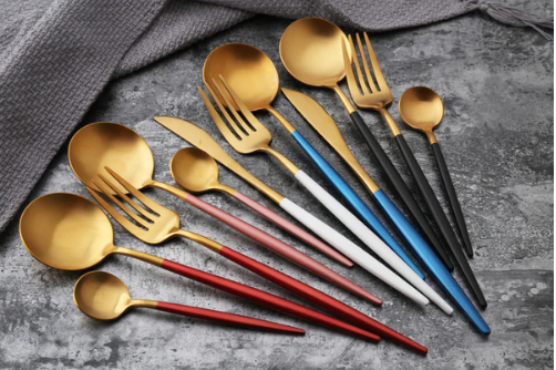 Cutlery set 24-piece gold and silver stainless steel luxury dining flatware