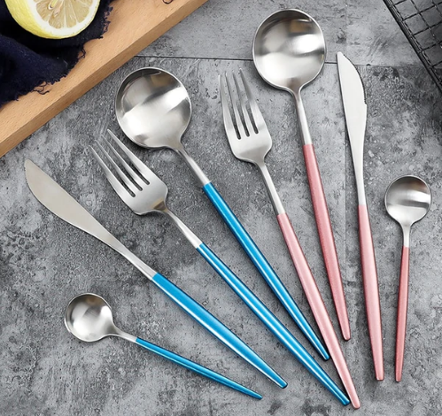 Cutlery set 24-piece gold and silver stainless steel luxury dining flatware