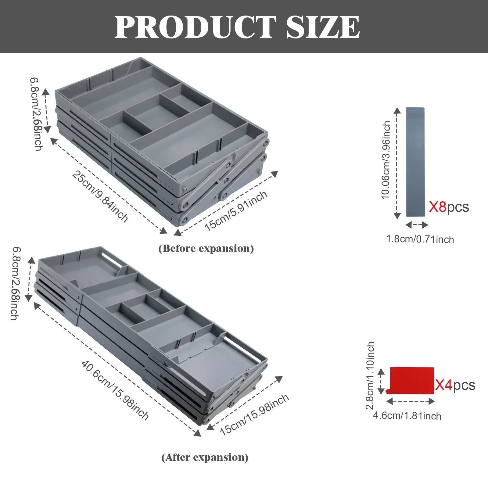 Drawer organizer 3-tier foldable plastic multi-compartment for cosmetics and office supplies