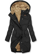 Women's winter coat with warm lining and tailored belted fit