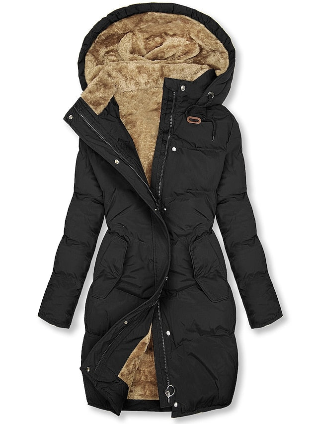 Women's winter coat with warm lining and tailored belted fit