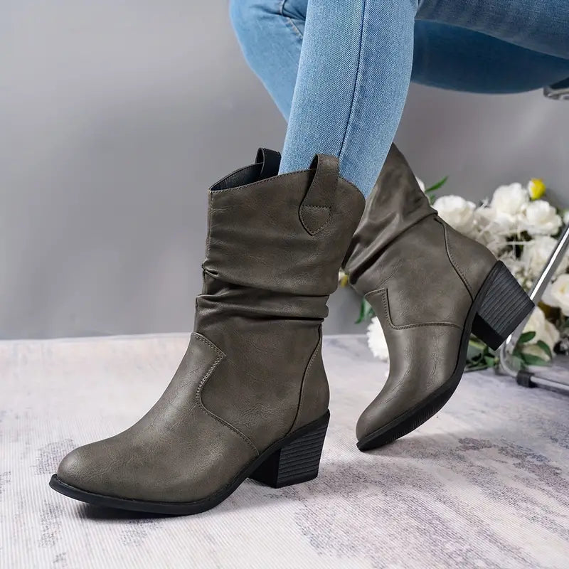 Women ankle boots western cowboy style with block heel