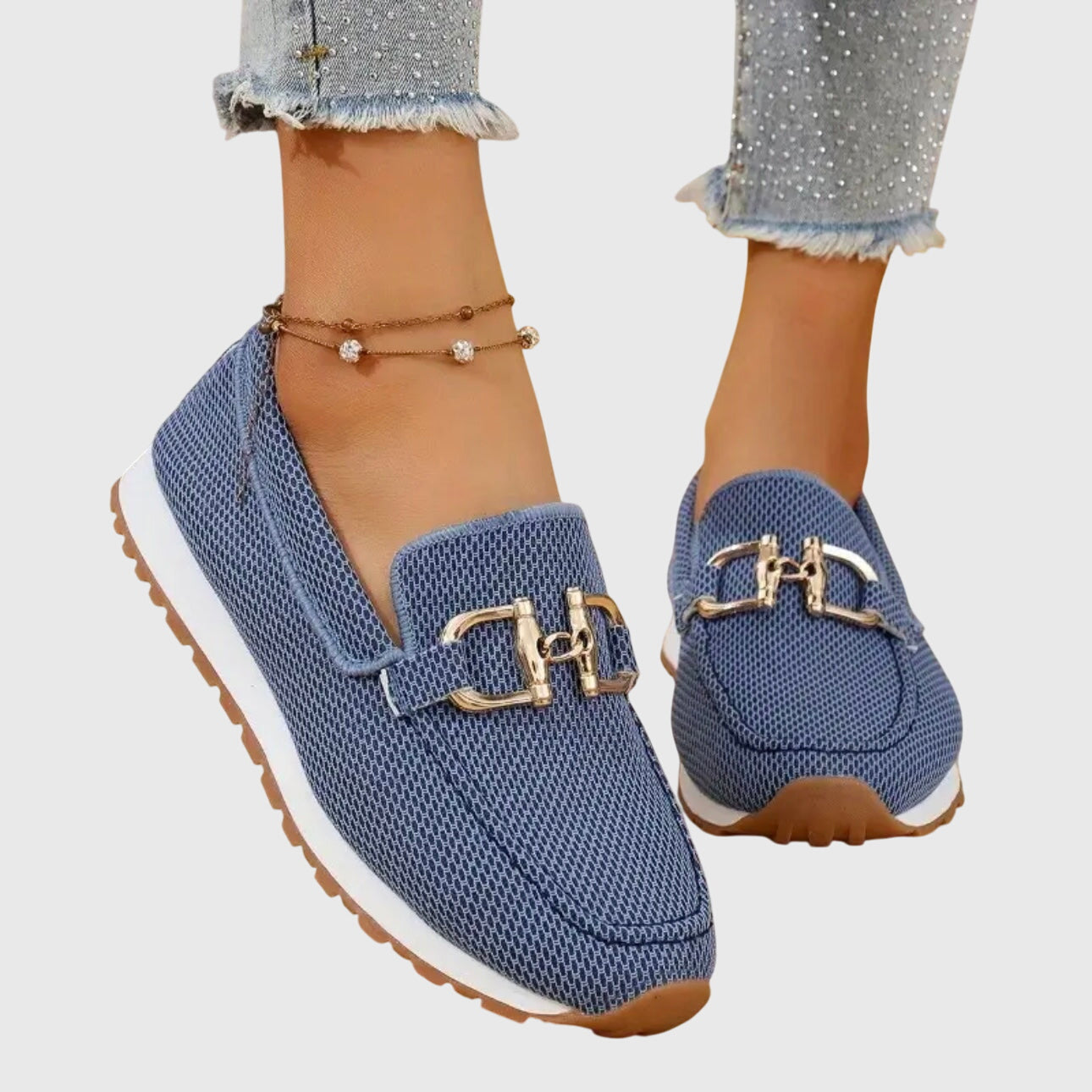 Women's orthopedic loafers with cushioned insole and gold horsebit detail