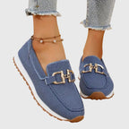 Women orthopedic loafer sneakers mesh slip-on with gold bit detail