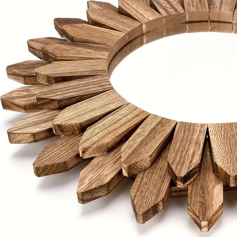 Bohemian wall mirror sunflower wooden round boho decor for bedroom or living room