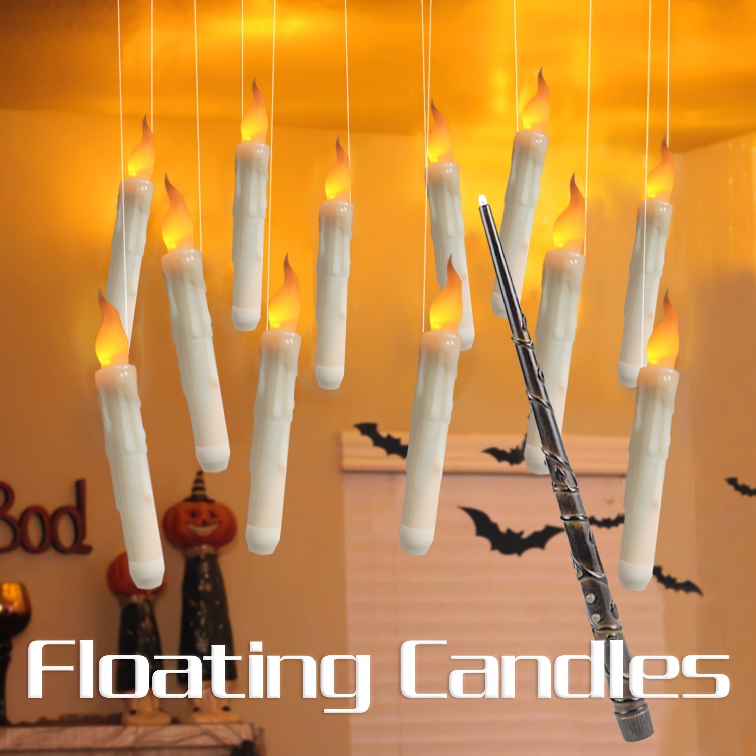 Flameless LED floating candles 12 pack with magic wand remote control for Christmas and Halloween decor