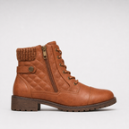 Women's leather ankle boots with side zipper and low block heel
