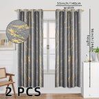 2 Pack Blackout Curtains Gold Foil Marble Grommet Top for Bedroom Living Room