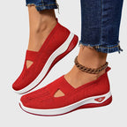 Women's orthopaedic slip-on shoes with knitted upper and thick cushioned sole
