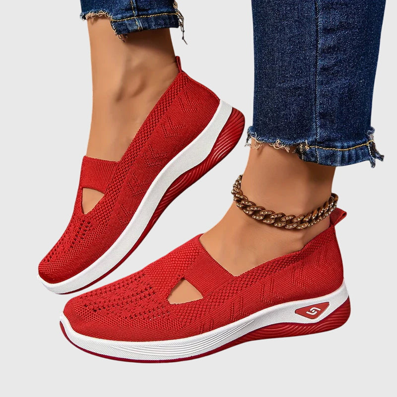 Women's orthopaedic slip-on shoes with knitted upper and thick cushioned sole