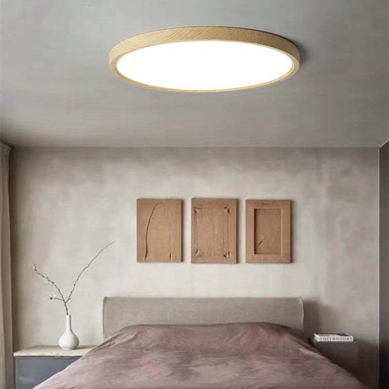 LED ceiling light dimmable tri-color minimalist wood accent, 23cm to 50cm