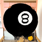 Round black 8-ball tufted rug, non-slip, indoor and outdoor use