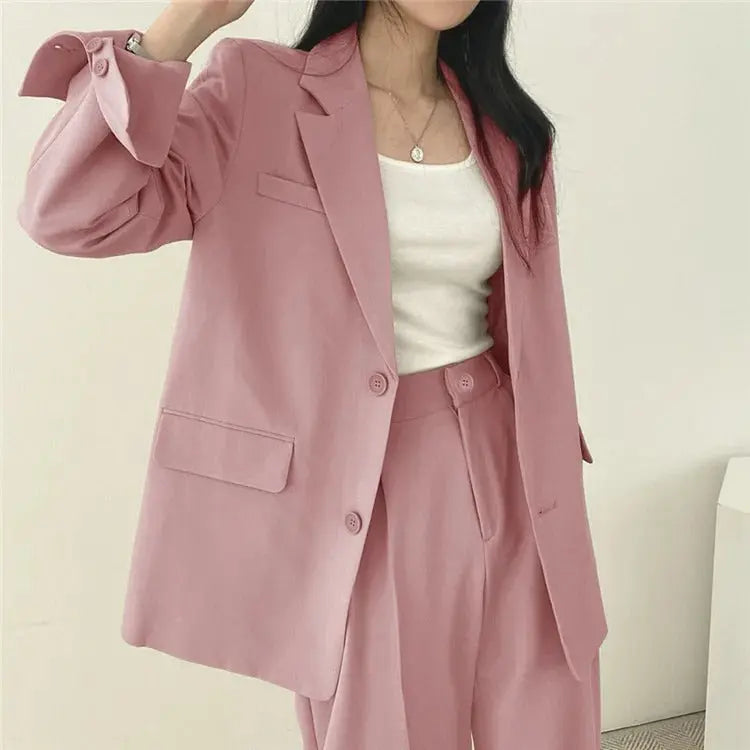Women's blazer and straight-leg trouser set, solid color co-ord set available in multiple colors