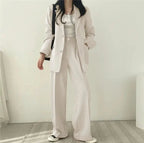 Women's blazer and straight-leg trouser set, solid color co-ord set available in multiple colors