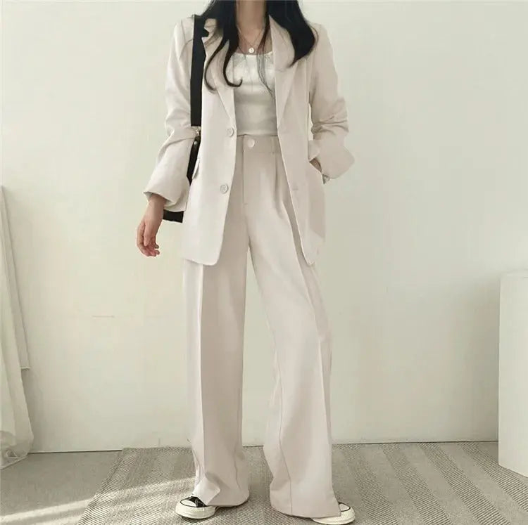 Women's blazer and straight-leg trouser set, solid color co-ord set available in multiple colors