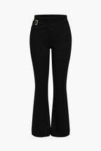 Women 2 piece knit hoodie and flared pants set with side buckle detail