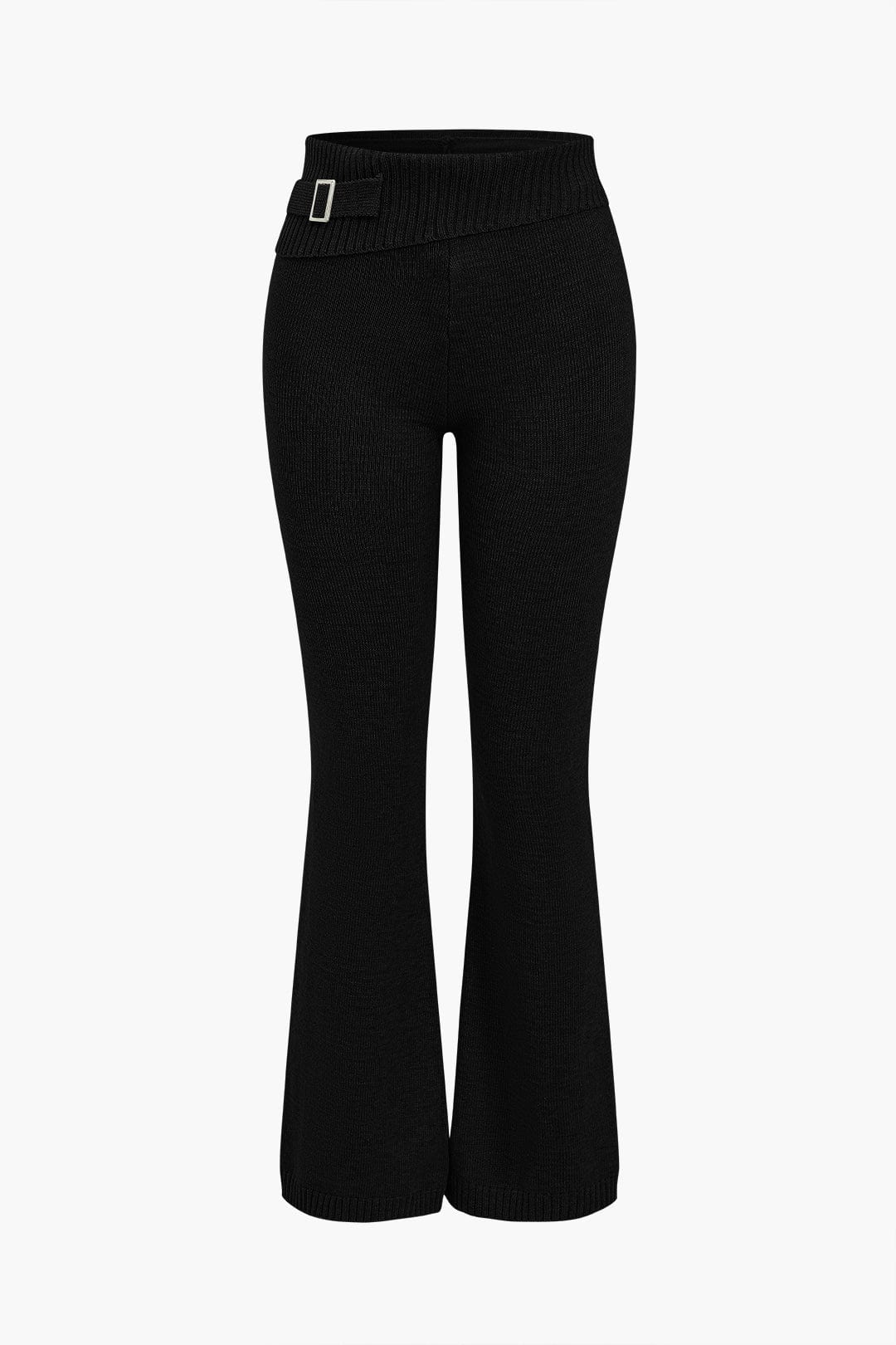 Women 2 piece knit hoodie and flared pants set with side buckle detail