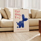 Canvas wall poster balloon dog typography print, frameless modern blue red design