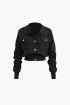 Women 2 piece knit blazer skirt set ribbed with gold button detail