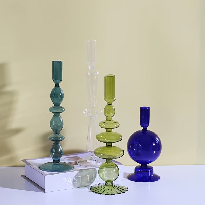 Glass candlestick set minimalist lacquered table decor for romantic dinner
