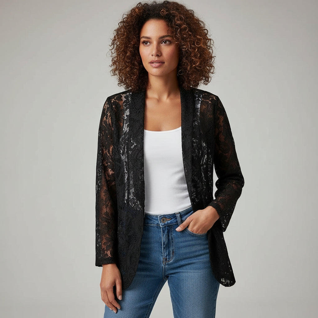 Elegant Blazer - Lace Top with Long Sleeves