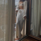 Women Maxi Skirt High Waist Satin Side Slit | Ondina