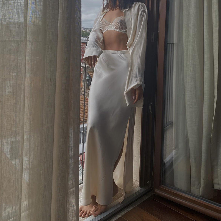 Women Maxi Skirt High Waist Satin Side Slit | Ondina