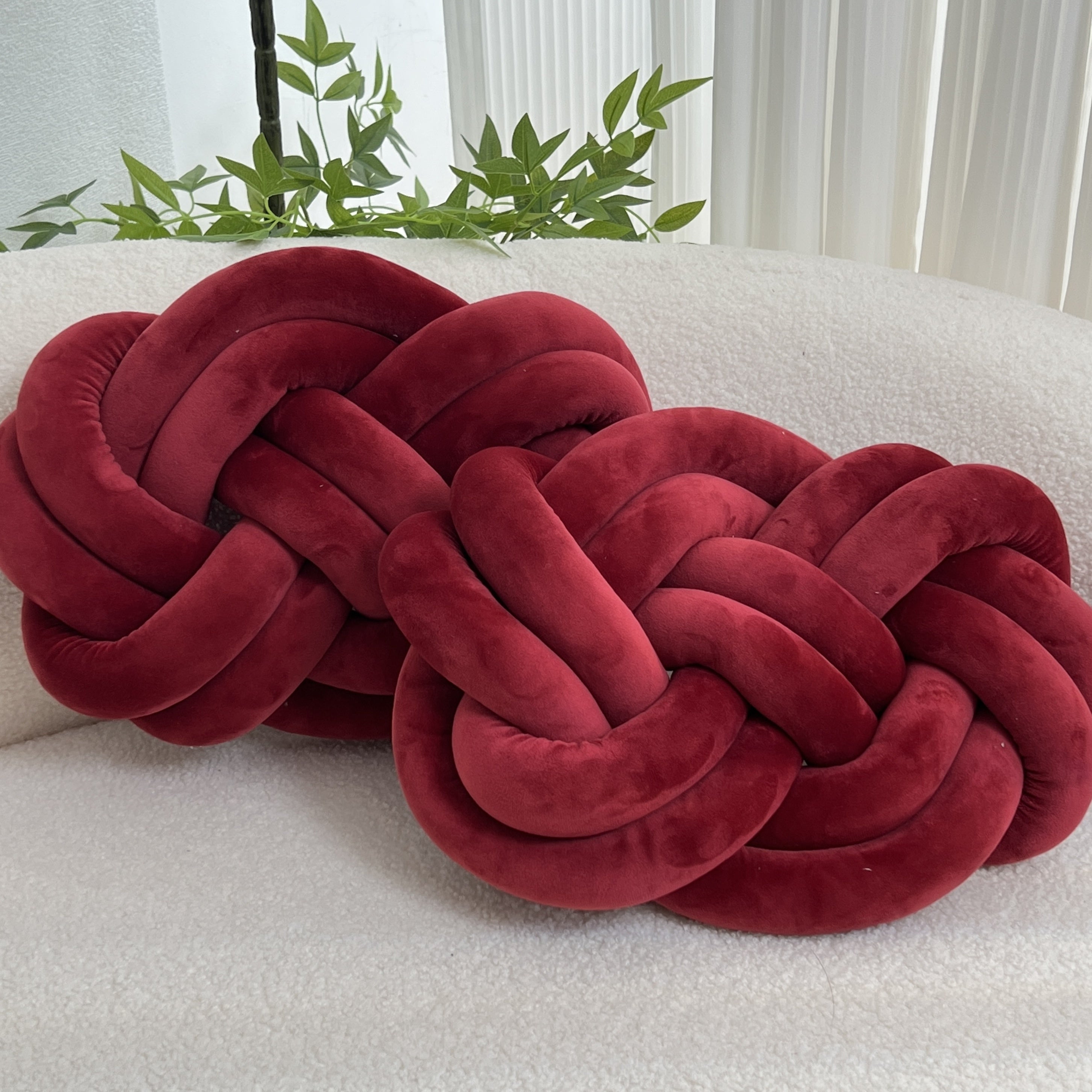 Plush button ball cushions set of 2, decorative knot design for sofa and bed