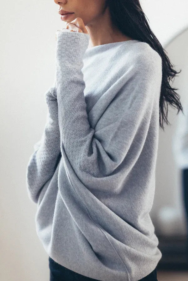 Women asymmetric draped pullover sweater with swing collar in multiple colours