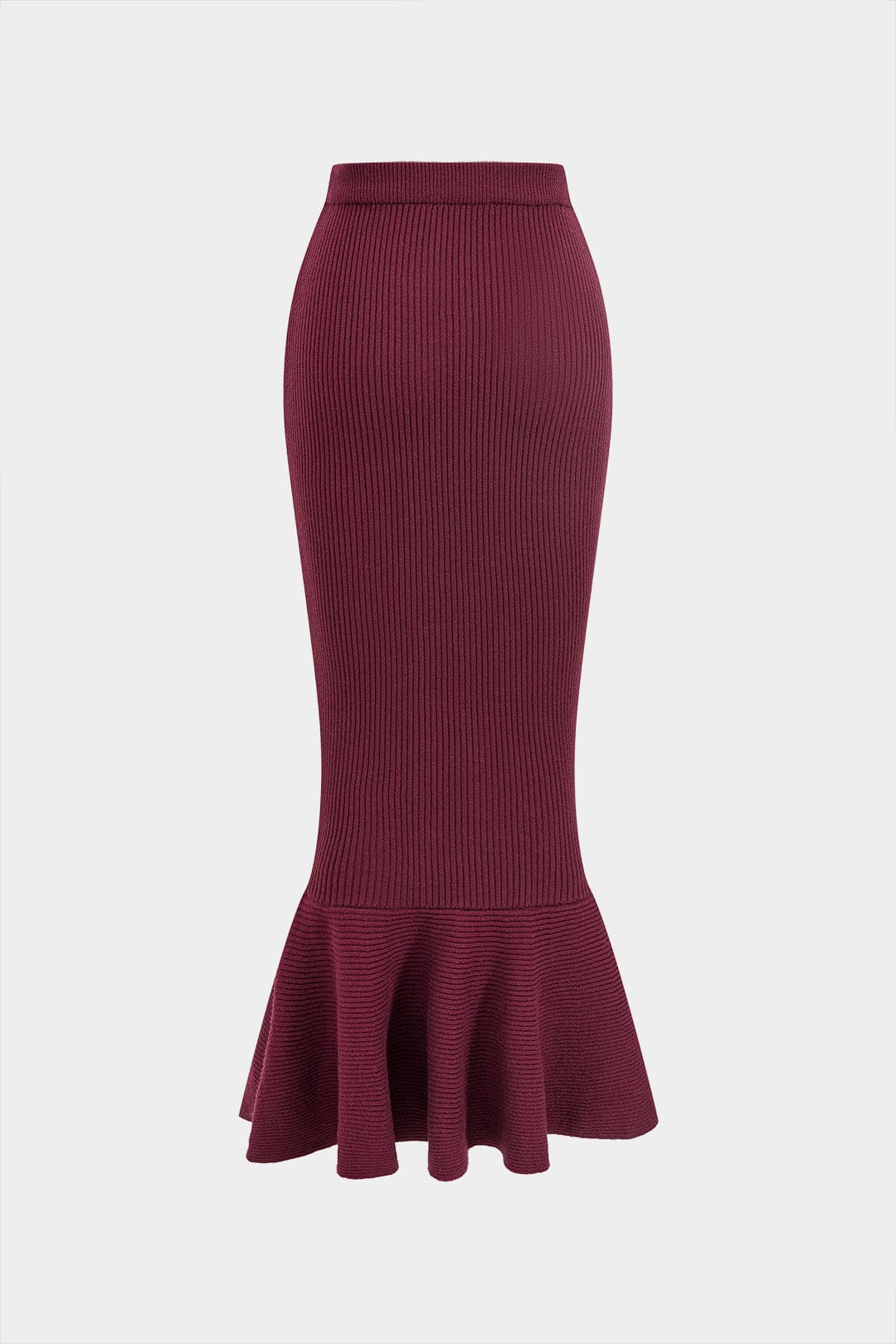 Women 2 piece knit set midi skirt with ruffle hem and gold button top