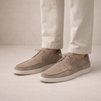 Men's suede leather loafers with lace-up closure and closed toe, regular fit