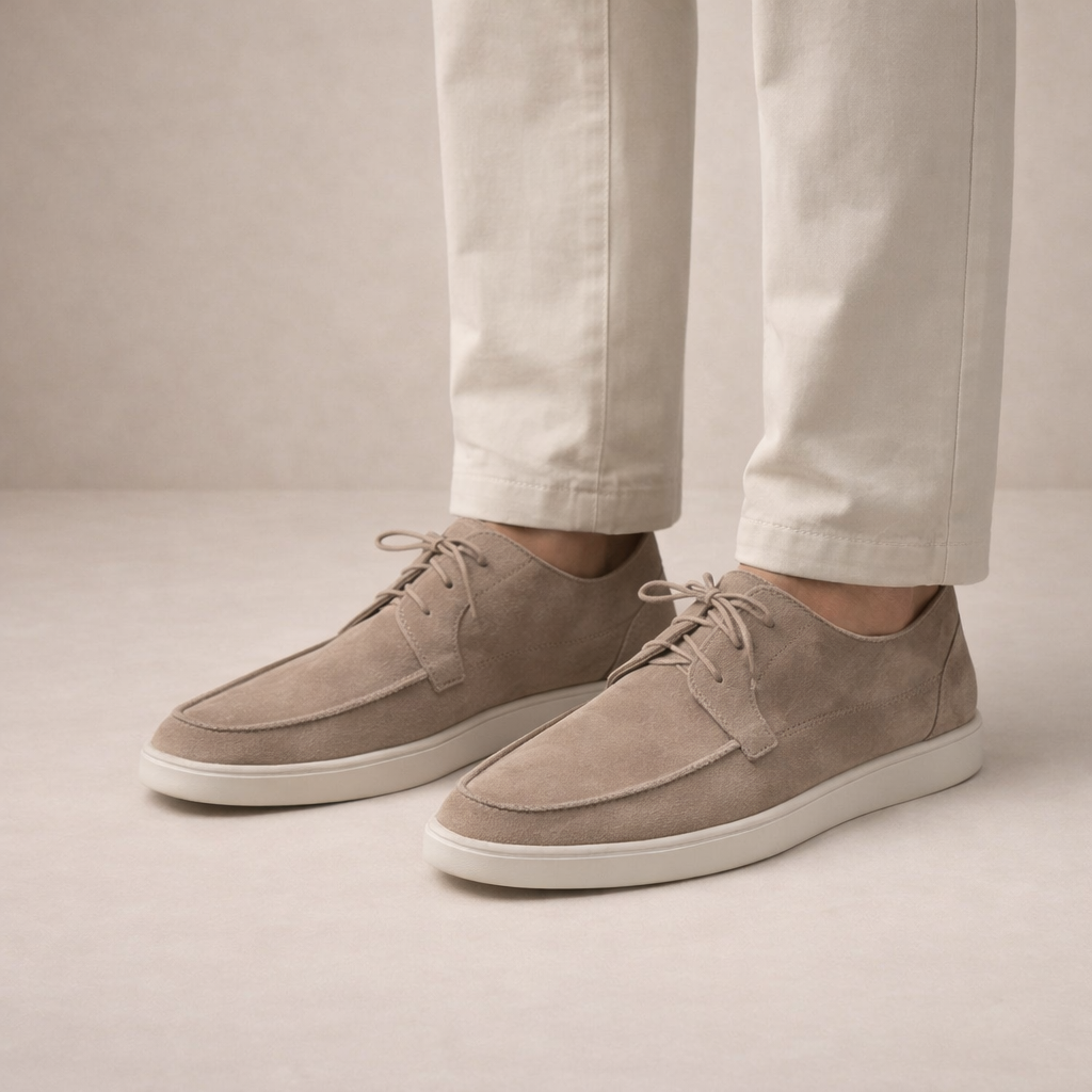 Men's suede leather loafers with lace-up closure and closed toe, regular fit