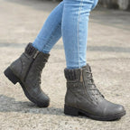 Women's leather ankle boots with side zipper and low block heel