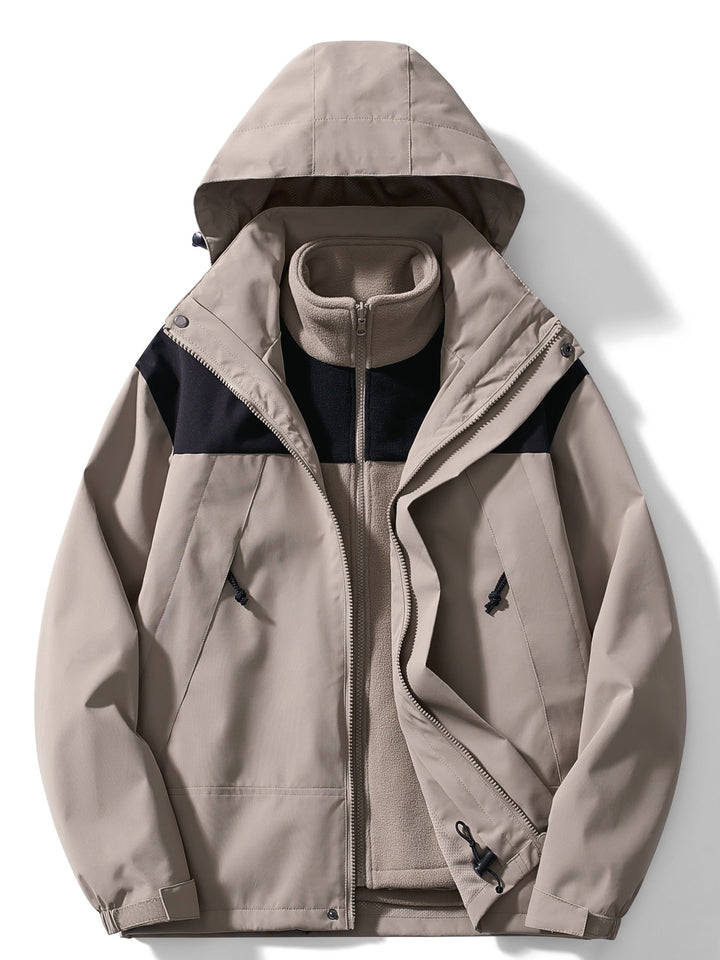 Women 3 in 1 waterproof windproof jacket with removable hood and fleece lining