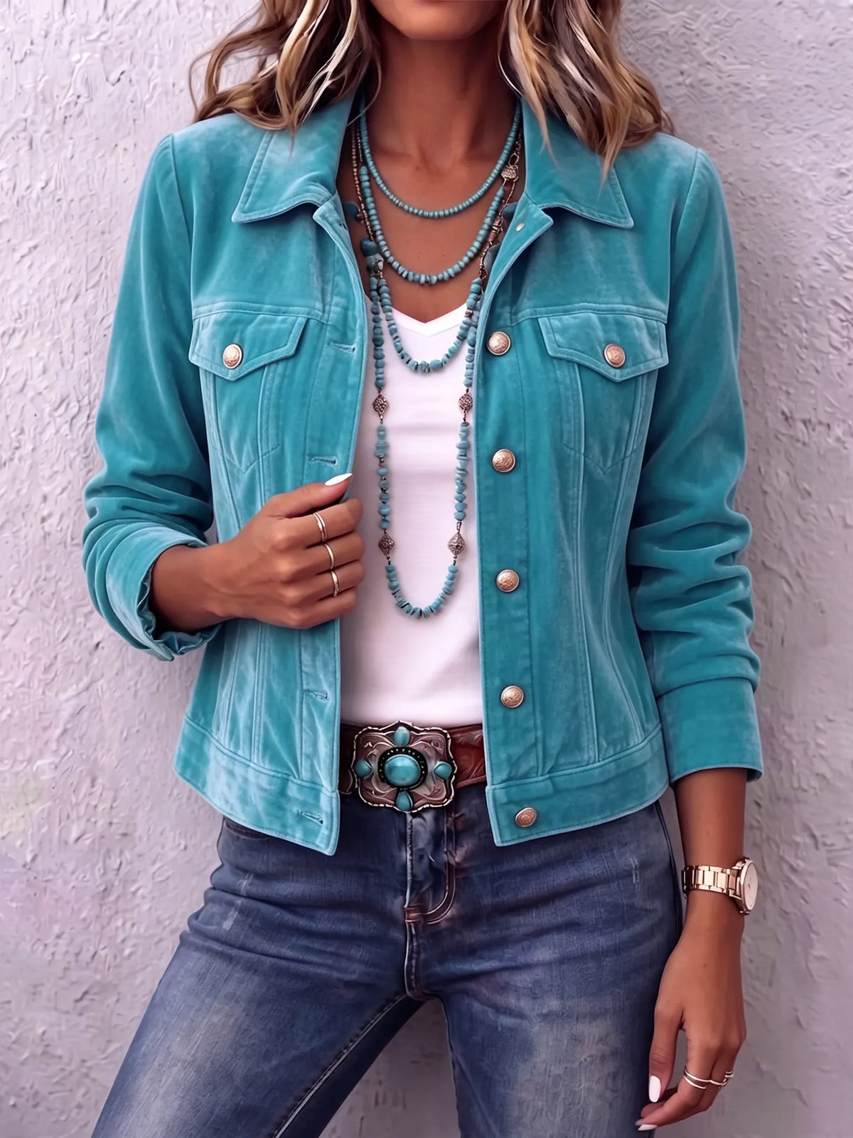 Women vintage wash button front jacket relaxed fit with chest pockets