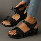 Wedge sandals with orthopedic contoured footbed and adjustable strap, women's summer support sandal